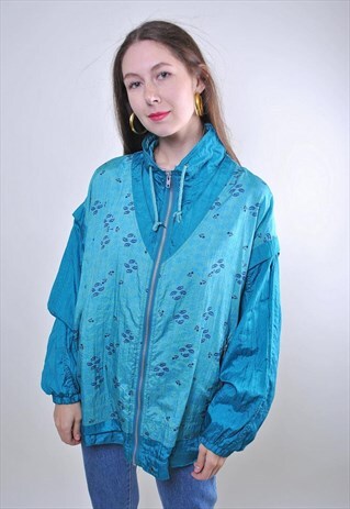 90S ABSTRACT PRINT BLUE VINTAGE WOMAN TRACK SUIT JACKET