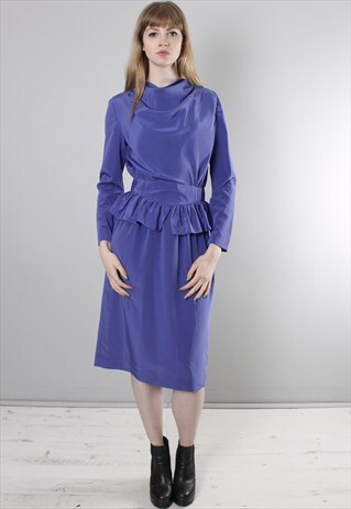 VINTAGE 80S PURPLE PEPLUM SATIN DRESS