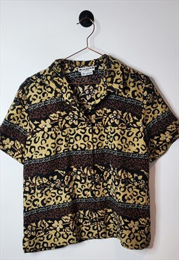 Vintage 80s Leopard Print Women's Blouse Size 12