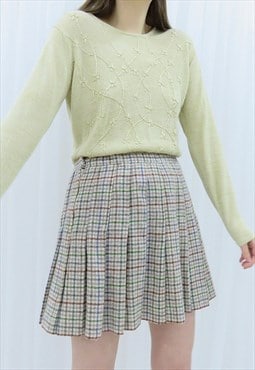 70s Vintage Check Pleated Mini Skirt (Size M/L)