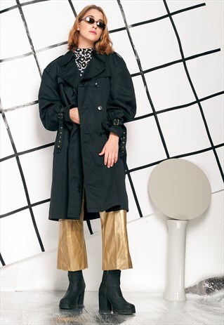80S VINTAGE TRENCH COAT IN BLACK