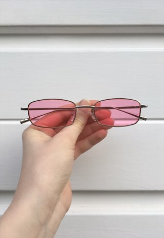 UNISEX 90S Y2K STYLE PINK RECTANGLE SUNGLASSES GLASSES