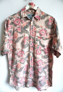 Vintage Crazy Pattern Shirt Hawaii Shirts Oxford Top Pink