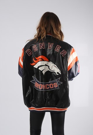 VINTAGE NFL PVC FAUX LEATHER BOMBER JACKET OVERSIZED (9D4C)