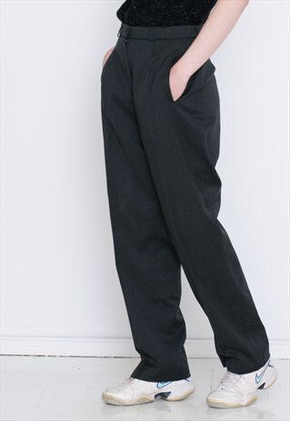 VINTAGE BLACK HAIGH WAIST WIDE LEG RETRO TROUSERS