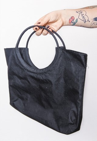 VINTAGE HOLDALL BAG HANDBAG BLACK CIRCULAR HANDLES 00S 90S