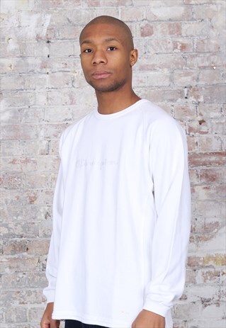 VINTAGE CHAMPION BIG LOGO SPELLOUT SWEATSHIRT WHITE BLUE