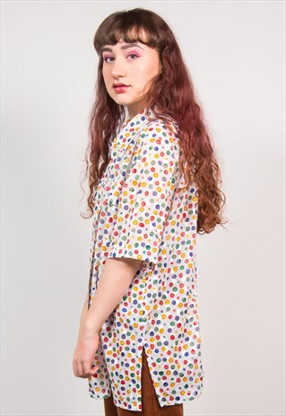 VINTAGE 90'S WHITE POLKA DOT SHEER OVERSIZED SHIRT