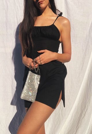 BLACK MILKMAID STYLE RUCHED MINI DRESS