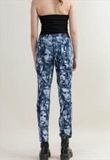 Vintage Ernest Blue Face Print Slim Fit Trousers/Jeans XS