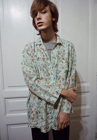 VINTAGE PISTACHIO FLORAL PRINT SHIRT