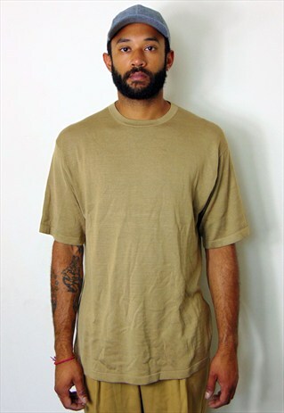 90S MINIMALIST LUXURY BROWN SILK KNIT TEE SHIRT LARGE
