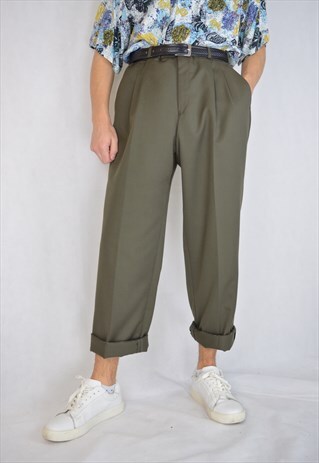 VINTAGE BROWN PLEATED CLASSIC STRAIGHT TROUSERS