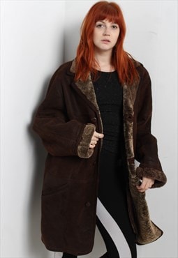 Vintage Faux Suede Leather Sherpa Lined Jacket Brown