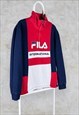 VINTAGE FILA SWEATSHIRT 1/4 ZIP SPELL OUT RED BLUE WHITE 