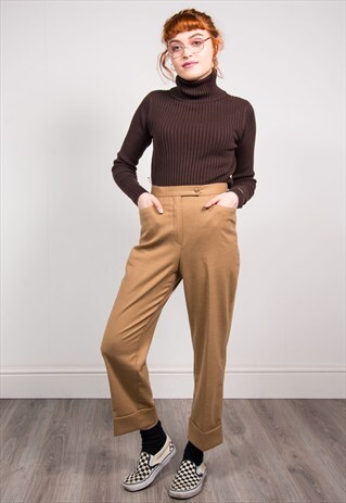 90'S VINTAGE LIGHT BROWN TAPERED TROUSERS