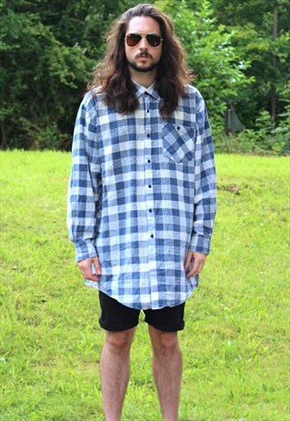 VINTAGE 90S ART OVERSIZE CHECKED FLANNEL SHIRT PULLOVER - XL