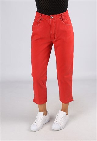 HIGH WAISTED DENIM JEANS WIDE TAPERED 3/4 LEG UK 10 (G25Y)