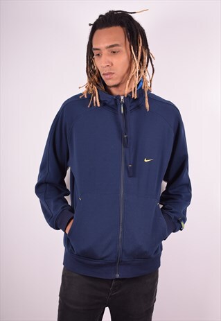 NIKE MENS VINTAGE HOODIE JACKET LARGE NAVY BLUE 90S