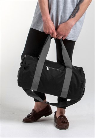 SHOULDER BARREL HOLDALL BACKPACK BAG - BLACK/GREY