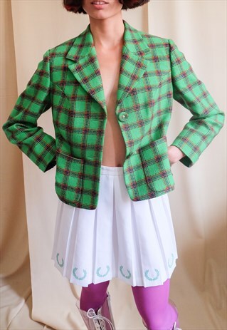 RARE VINTAGE 90S VERSACE GREEN PLAID BLAZER JACKET