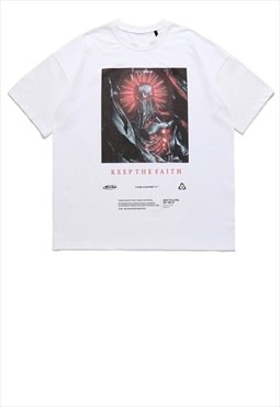 Cyber punk t-shirt grunge monster tee raver top in white