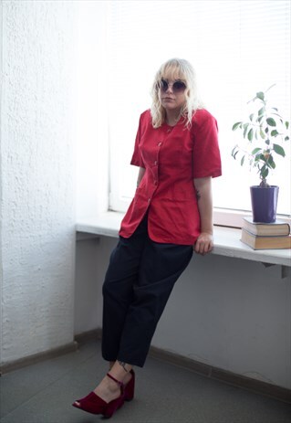 VINTAGE 80'S RED SHORT SLEEVED LONG FIT TOP