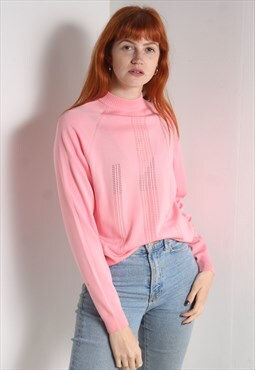 Vintage 80's High Neck Knitted Top Pink
