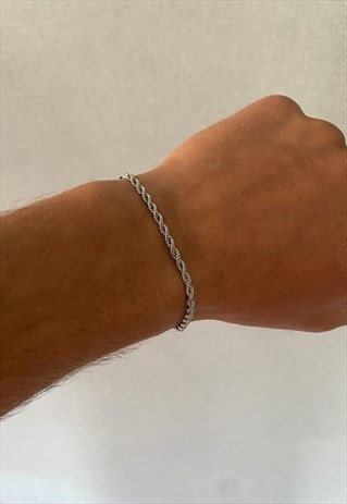 SILVER STAINLESS STEEL TWISTED ROPE BRACELET 3MM