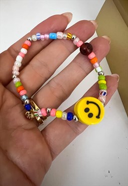 Multi Coloured Bead Happy Bracelet