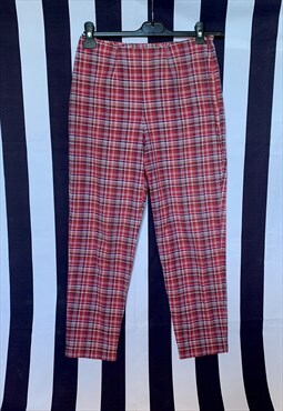 Vintage 80s slim cigarette trousers red tartan check, UK8