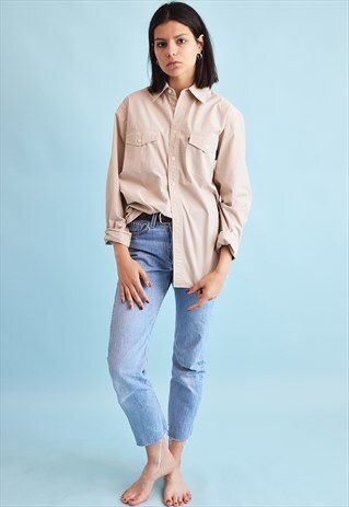 90'S RETRO MILITARY STYLE OVERSIZED NEUTRAL SHIRT TOP