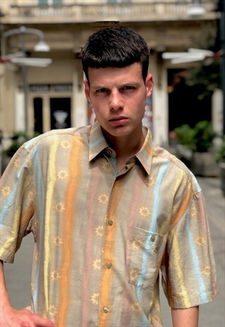 VINTAGE 80'S MULTICOLOR PRINTED SHORT SLEEVE SHIRT PASTEL