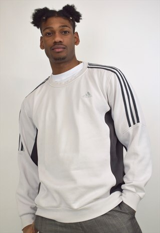 VINTAGE 90S ADIDAS PALE GREY & CHARCOAL PANEL SWEATSHIRT