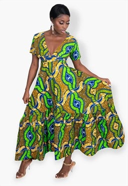 JESSIC African Print Dress, African Maxi Dress, Gathered D