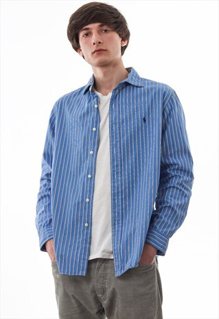 VINTAGE POLO RALPH LAUREN 90S BLUE STRIPED LONG SLEEVE