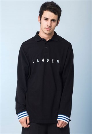 RUGBY RELAXED LONG SLEEVE POLO SHIRT STRIPED CUFFS