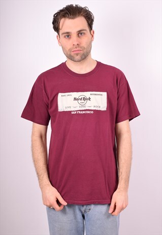 HARD ROCK CAFE MENS VINTAGE T-SHIRT TOP LARGE MAROON 90S