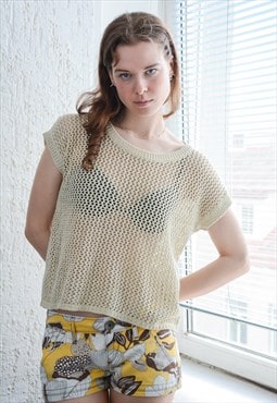 Vintage Beige/Gold Knitted Fishnet Vest