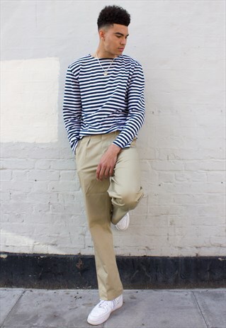 VINTAGE UNISEX BRETON LONG SLEEVED TOP IN NAVY BLUE & WHITE