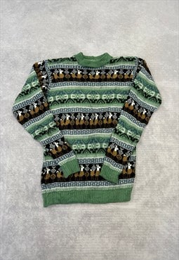 Vintage Knitted Jumper Abstract Llama Patterned Knit 