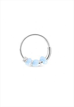 Sterling Silver Hoop With Blue Beads Unisex