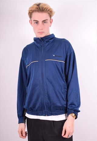 DIADORA MENS VINTAGE TRACKSUIT TOP JACKET MEDIUM BLUE 90'S