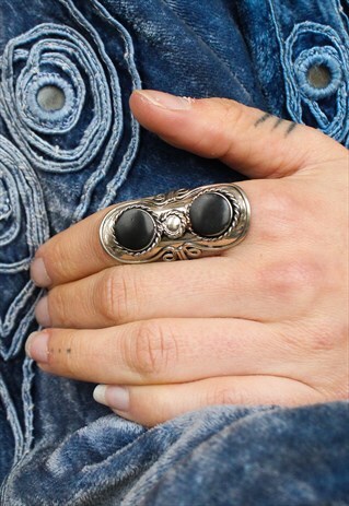 ADJUSTABLE BLACK ONYX GEMSTONE RING