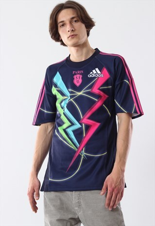 VINTAGE ADIDAS STADE FRANCE PARIS RUGBY TOP SHIRT 90S PURPLE