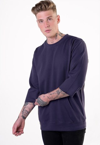 OVERSIZED JERSEY 3/4 SLEEVE JUMPER T-SHIRT - NAVY BLUE