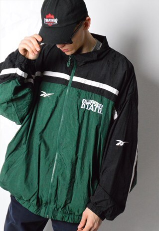 VINTAGE 90S REEBOK GREEN MICHIGAN SHELL TRACK JACKET