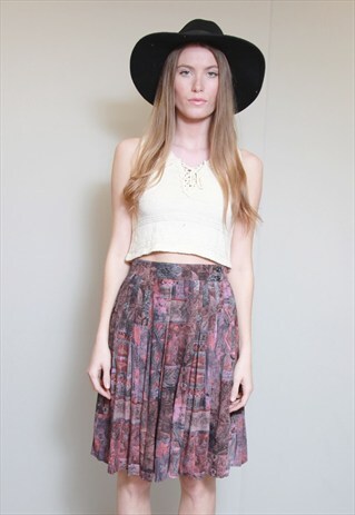 VINTAGE 1990'S PINK & GREY ABSTRACT PRINT PLEATED MINI SKIRT