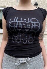 Y2K Black Graphic Distressed Glitter T-Shirt
