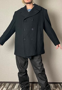 Vintage 90's Navy Officer Wool Coat in Black 